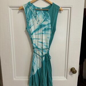 Teal Sleeveless Tie-dye Dress